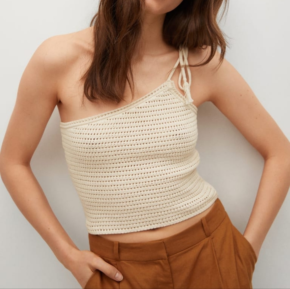 Mango openwork knit cotton top
